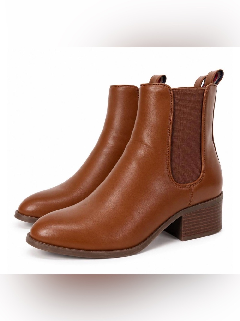 Tommy Hilfiger Ianzi Faux Leather Chelsea Ankle Booties Cognac 7M Fall Designer